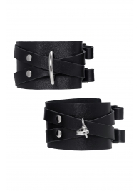 Черные кожаные оковы с двумя перекрёстными ремешками - Pecado - купить с доставкой в Пензе