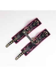 Черные кожаные оковы с розовой строчкой - Crazy Handmade - купить с доставкой в Пензе