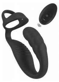 Черное эрекционное кольцо со стимуляцией промежности и анальной пробкой Cock Ring with RC Prostate Plug - Orion - в Пензе купить с доставкой