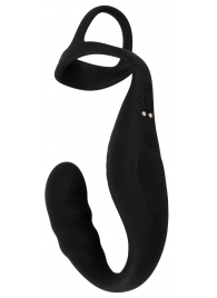 Черное эрекционное кольцо со стимуляцией промежности и анальной пробкой Cock Ring with RC Prostate Plug - Orion - в Пензе купить с доставкой