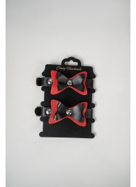 Черно-красные кожаные наручники с бантиками - Crazy Handmade - купить с доставкой в Пензе