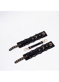 Черный кожаные оковы с узорами и золотистой фурнитурой - Crazy Handmade - купить с доставкой в Пензе