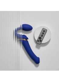 Синий безремневой страпон Multi Orgasm Bendable Strap-On size XL с клиторальной стимуляцией - Strap-on-me - купить с доставкой в Пензе