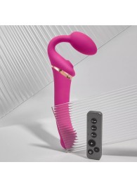 Ярко-розовый безремневой страпон Multi Orgasm Bendable Strap-On size XL с клиторальной стимуляцией - Strap-on-me - купить с доставкой в Пензе