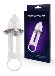 Эластичная насадка на пенис с подхватом мошонки и стимулирующими «ресничками» - Sextaz - в Пензе купить с доставкой