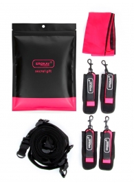 Черно-розовый эротический набор: фиксатор, оковы, наручники, повязка - Erokay - купить с доставкой в Пензе