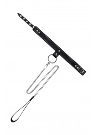 Черный узкий однослойный ошейник с серебристым поводком-цепочкой - Pecado - купить с доставкой в Пензе