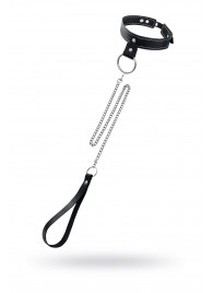 Черный узкий однослойный ошейник с серебристым поводком-цепочкой - Pecado - купить с доставкой в Пензе