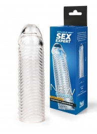 Прозрачная закрытая насадка на пенис с ребрышками - 16 см. - Sex Expert - в Пензе купить с доставкой