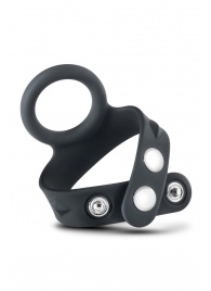 Черное эрекционное кольцо с подхватом мошонки на кнопках VS6 - Blush Novelties - в Пензе купить с доставкой