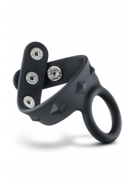 Черное эрекционное кольцо с подхватом мошонки на кнопках VS6 - Blush Novelties - в Пензе купить с доставкой
