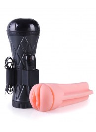 Телесный мастурбатор-вагина в черной колбе с вибрацией - Boys of Toys - в Пензе купить с доставкой