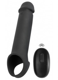 Черная вибронасадка для пениса с хомутом для мошонки и пультом ДУ Remote Controlled Penis Extension - Orion - в Пензе купить с доставкой
