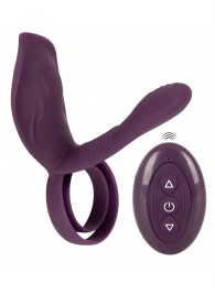 Фиолетовая насадка на член с клиторальным отростком и пультом ДУ RC Couple’s Vibrator 2 - Orion - в Пензе купить с доставкой