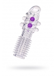 Гелевая прозрачная насадка с шариками и шипами - 14 см. - Toyfa Basic - в Пензе купить с доставкой