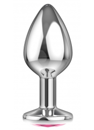Большая серебристая анальная пробка Diamond Pink Sparkle Large с розовым кристаллом - 8 см. - Lola Games - купить с доставкой в Пензе