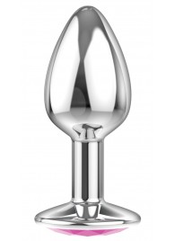 Малая серебристая анальная пробка Diamond Pink Sparkle Small с розовым кристаллом - 7 см. - Lola Games - купить с доставкой в Пензе