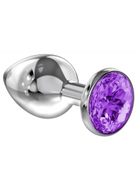 Большая серебристая анальная пробка Diamond Purple Sparkle Large с фиолетовым кристаллом - 8 см. - Lola Games - купить с доставкой в Пензе