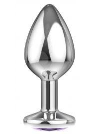 Малая серебристая анальная пробка Diamond Purple Sparkle Small с фиолетовым кристаллом - 7 см. - Lola Games - купить с доставкой в Пензе
