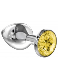 Малая серебристая анальная пробка Diamond Yellow Sparkle Small с жёлтым кристаллом - 7 см. - Lola Games - купить с доставкой в Пензе