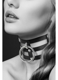 Чёрный тройной чокер с большим кольцом - Bijoux Pour Toi - купить с доставкой в Пензе
