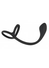 Эрекционное кольцо с утяжкой на мошонку и анальным плаг Black Velvets - Orion - в Пензе купить с доставкой