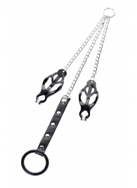 Черно-серебристые зажимы для сосков с кольцом для пениса TOYFA Metal - ToyFa - купить с доставкой в Пензе