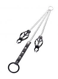 Черно-серебристые зажимы для сосков с кольцом для пениса TOYFA Metal - ToyFa - купить с доставкой в Пензе