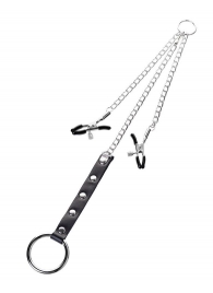 Серебристо-чёрные зажимы для сосков с кольцом для пениса TOYFA Metal - ToyFa - купить с доставкой в Пензе