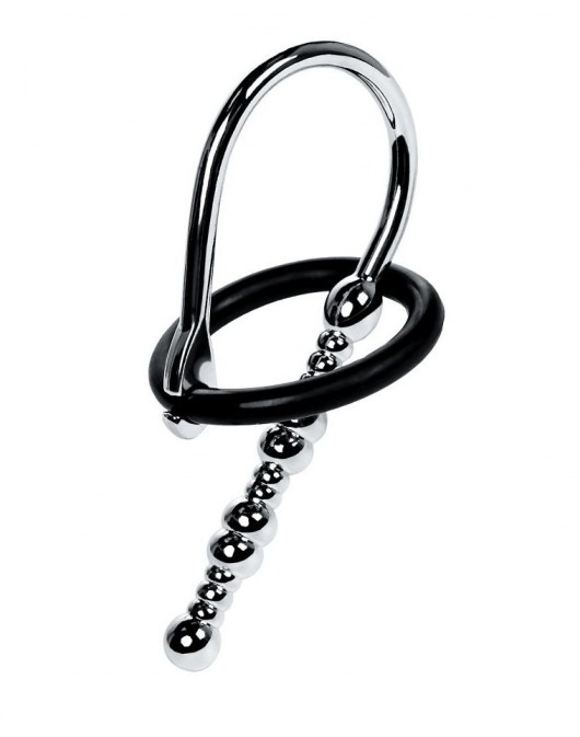 Серебристый уретральный плаг-бусины TOYFA Metal с мягким фиксириющим кольцом - ToyFa - купить с доставкой в Пензе