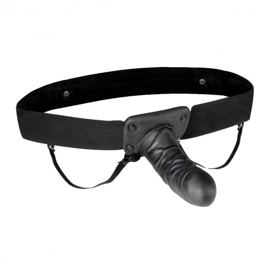 Чёрный полый страпон с вибрацией Unisex Vibrating Hollow Strap-On - 14 см. - Lux Fetish - купить с доставкой в Пензе