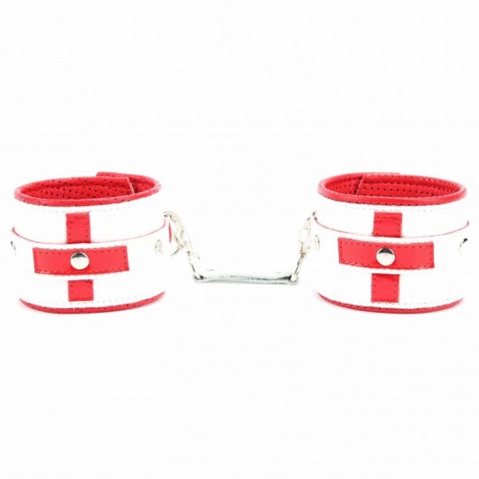 Бело-красные кожаные наручники для медсестры - БДСМ Арсенал - купить с доставкой в Пензе