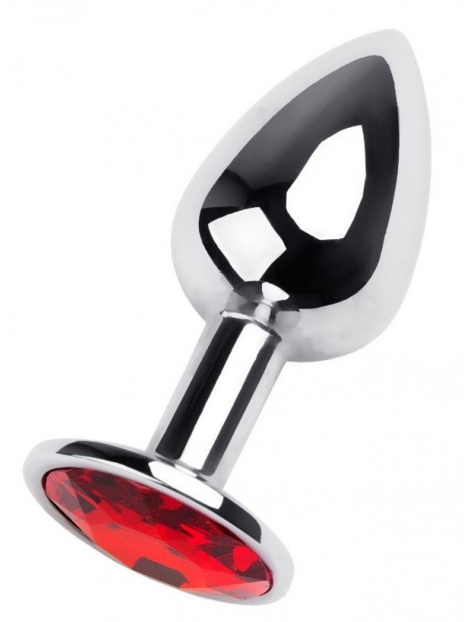 Маленькая коническая серебристая анальная пробка с красным кристаллом - 7 см. - ToyFa - купить с доставкой в Пензе