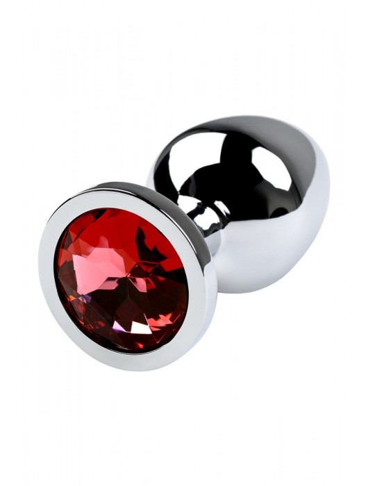 Серебристая коническая анальная пробка с красным кристаллом - 8 см. - ToyFa - купить с доставкой в Пензе