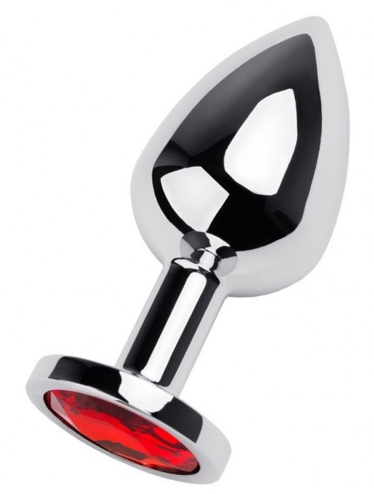 Серебристая коническая анальная пробка с красным кристаллом - 8 см. - ToyFa - купить с доставкой в Пензе