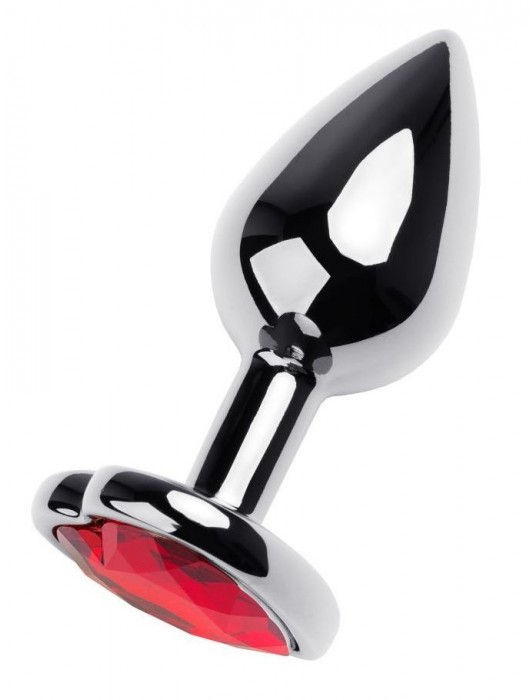 Серебристая коническая анальная пробка с красным кристаллом-сердечком - 7 см. - ToyFa - купить с доставкой в Пензе