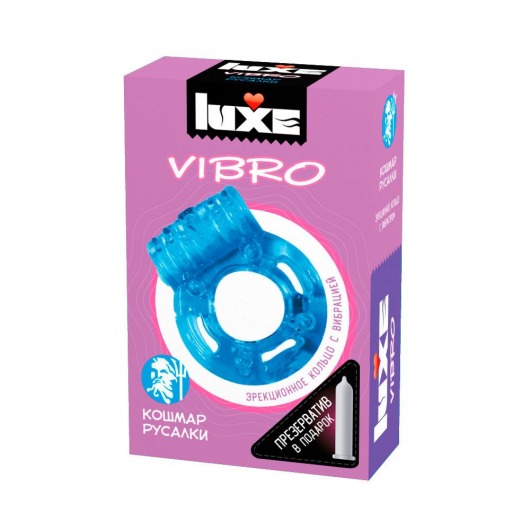 Голубое эрекционное виброкольцо Luxe VIBRO  Кошмар русалки  + презерватив - Luxe - в Пензе купить с доставкой
