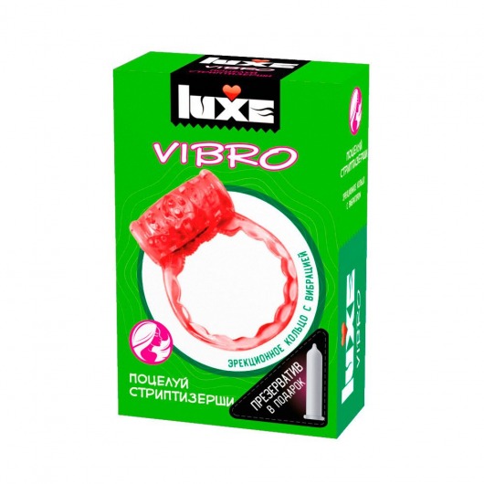 Розовое эрекционное виброкольцо Luxe VIBRO  Поцелуй стриптизёрши  + презерватив - Luxe - в Пензе купить с доставкой
