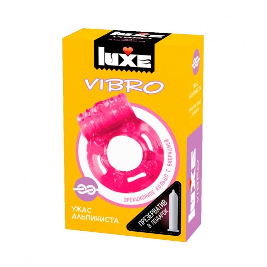 Розовое эрекционное виброкольцо Luxe VIBRO  Ужас Альпиниста  + презерватив - Luxe - в Пензе купить с доставкой