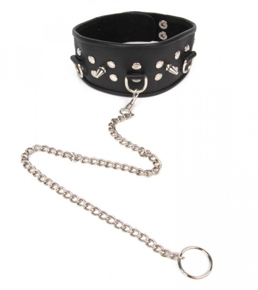 Черный ошейник с шипами и металлическим поводком-цепочкой - Notabu - купить с доставкой в Пензе