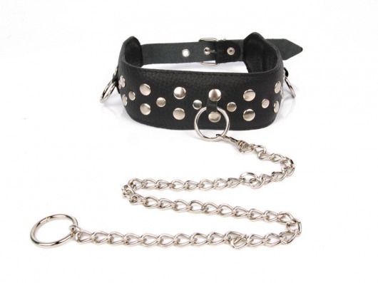 Черный ошейник с заклепками с металлическим поводком-цепочкой - Notabu - купить с доставкой в Пензе