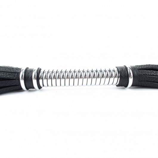 Черная длинная плеть с серебристой ручкой - 56 см. - БДСМ Арсенал - купить с доставкой в Пензе