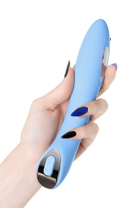 Голубой силиконовый вибратор с электростимуляцией TESLA G-POINT - 21 см. - ToyFa - купить с доставкой в Пензе