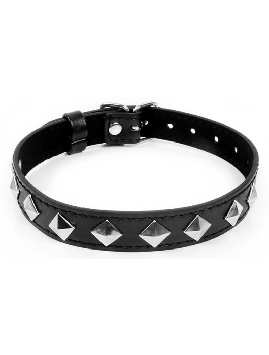 Черный ошейник с серебристыми ромбиками - Notabu - купить с доставкой в Пензе