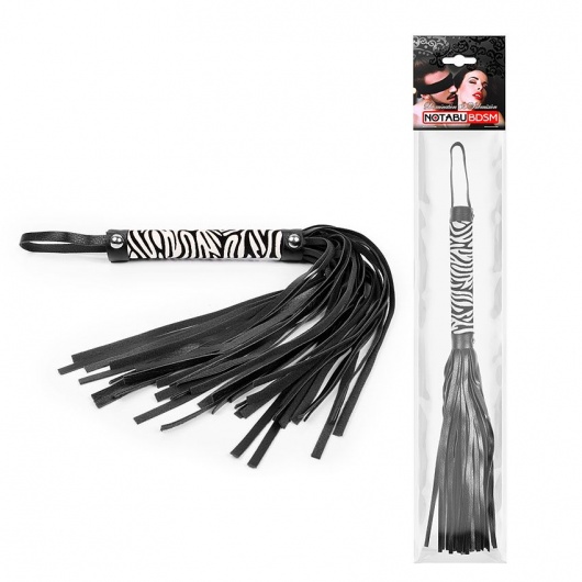 Черная многохвостовая плеть с круглой ручкой-зеброй - 39 см. - Notabu - купить с доставкой в Пензе