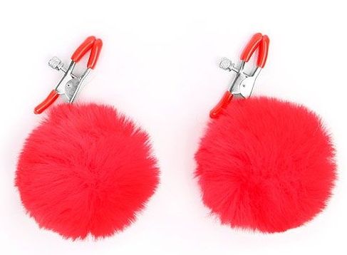 Зажимы для сосков с красным пушком - Notabu - купить с доставкой в Пензе