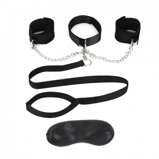 Чёрный ошейник с наручниками и поводком Collar Cuffs   Leash Set - Lux Fetish - купить с доставкой в Пензе