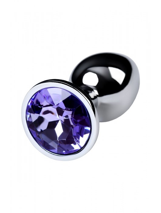 Серебристая конусовидная анальная пробка с фиолетовым кристаллом - 7 см. - ToyFa - купить с доставкой в Пензе