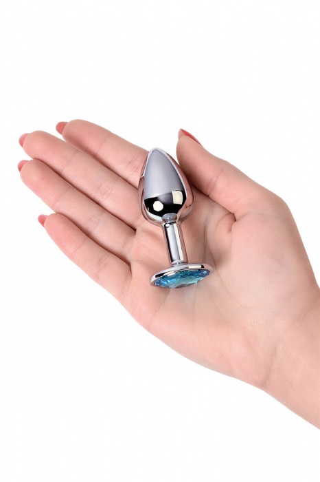 Серебристая конусовидная анальная пробка с голубым кристаллом - 7 см. - ToyFa - купить с доставкой в Пензе