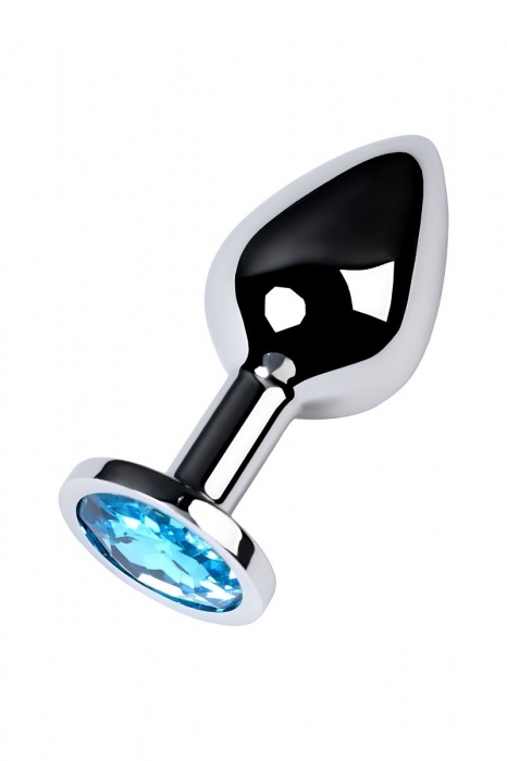Серебристая конусовидная анальная пробка с голубым кристаллом - 8 см. - ToyFa - купить с доставкой в Пензе
